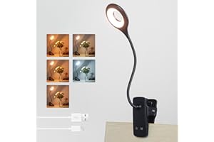 AKYNITE Lampa 3 W do czytania w łóżku piętrowym, do ładowania, mała lampka na łóżko z akumulatorem, dotykowa, możliwość ściemniania, 5 kolory i 5 jasność, lampka zaciskowa, czarna