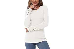 Newshows Long Sleeve Tops for Women UK Ladies Jumpers Button Solid Crew Neck Lightweight Knit Pullover Sweater