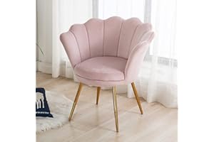 WAHSON OFFICE CHAIRS Wahson Sessel für Schlafzimmer Weicher Samt Armlehnstuhl mit Vergoldeten Metallbeinen,Freizeitsessel für Wohnzimmer/Vanity (Blassrosa)