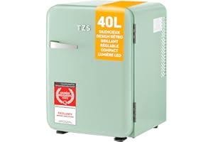 TZS First Austria - Mini Réfrigérateur Rétro 40L silencieux - Petit Minifrigo design vintage avec lumière intérieure et 2 compartiments de porte - Minibar pour camping, bureau, chambre & hôtel - mint