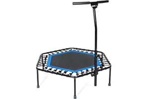 + SPORTPLUS SportPlus Fitness Trampolino pieghevole per casa, con barra di supporto regolabile in altezza, protegge le articolazioni, molle in gomma, molto silenziose