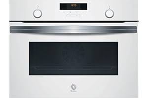 Balay - Horno Compacto Multifunción, 45 cm, Puerta Abatible, Control Comfort, Aqualisis, Precalentamiento Rápido, Cristal Blanco, 3CB5151B2