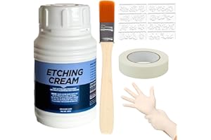 Ekukeon Ätzpaste für Glas,Glas Ätzpaste Mit Handschuhen + Pinsel + Klebeband + Schablone,Ätzpasteglas Farbig,Glasätzpaste für Gläser & Basteln(80g)
