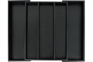 Utoplike Organizzatore per cassetti da cucina in bambù espandibile, Grande organizer regolabile per posate e coltelli con divisori per cassetti per cucina, Camera da letto e soggiorno, Nero