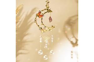 Fhioevt Atrapasoles Cristal Colgante Luna Crystal Suncatcher Ornamento Colgante Sun Catcher para Ventanas Jardines,Campanas Viento Cristal Atrapasueños para Colgar en Casa