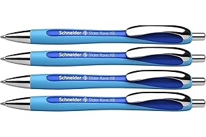 Schneider Schreibgeräte Kugelschreiber Slider Rave, Druckmechanik, XB Blau (4 Stück, A)