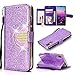Produktbild Yobby Glitzer Strass Leder Brieftasche Hülle für Huawei P20 Pro, Huawei P20 Pro Mode Lila Handyhülle mit Spiegel Flip Magnetisch Stand Schutzhülle mit Karte Schlüssel und Handschlaufe