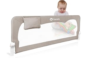 lionelo Bed Rail Guard HANNA 150L x 66H cm Extra-Tall Universal Safety Bed Barrier for Toddlers, Foldable 180° with tilt adjustment, Mesh Fabric, SecureBelt Straps, Safe Lock, Pocket, Easy to Install