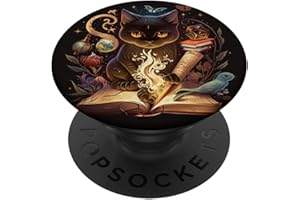 CAT LOVER KITTY GIFTS PopSockets Pop Grip:Niedliche schwarze Hexenkatze mit Mondphasen, für Tarot-Fans, Katze PopSockets mit austauschbarem PopGrip