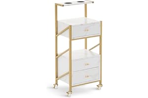 MCombo M Carrello da parrucchiere con ruote e 3 cassetti, carrello da servizio nero e oro, carrello da salone con 2 ripiani, carrello da lavoro per bagno, 30x40x97cm, 0048