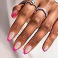 BTArtbox French Tip Press On Nails Almond - Hot Pink Press On Nails Short, Stick On Nails for Women, Glue On Nails with Nail Glue in 16 Sizes - 30 Soft Gel Fake Nails Kit, Berry French