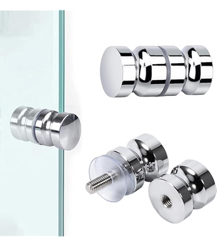 KEABATH Duschtürgriffe Chrom - 2 Paar Runde Glastürknäufe Für Duschkabinen, 6-20mm Glas
