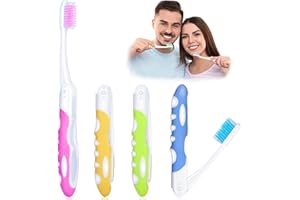 BOAO 4 Piezas Cepillo de Dientes de Viaje Plegable Cepillos de Dientes Suaves Portátiles con Cepillos de Cerdas Suaves para Encías Sensibles (Rosa, Amarillo, Azul, Verde)