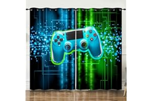 CTQTZ Gamepad Kinder Blickdichte Vorhänge Jungen Teenager Spiel Thema Verdunkelungsvorhänge Mit Ösen 140x160 cm (BreitexHöhe) 2er Set Gardinen für Dekoration Kinderzimmer