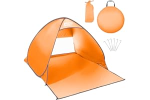 ACTIVE ERA Namiot Plażowy Pop-Up, Samorozkładający, 2 3 Osobowy, Ogrodowy Dla Dzieci Na Plażę Dorosłych, Kempingowy Rozkładany Lekki Przeciwsłoneczny UPF 50+, z Moskitierą, Osłona przed Promieniowaniem, Pomarańczowy