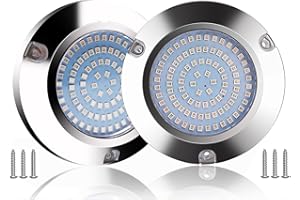 Greluma 2 piezas Luz de popa de barco de pontones marinos redondos de 90 LED, luces de pesca de popa de cubierta de barco de acero inoxidable impermeables IP68-DC 12-24V, blanco