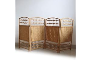 GOFOHIMI Rattan Nursery Screen Divider, Foldable Children's Screen Small Screen For Play Area Movable Japanese Screen Room Divider (Color : Natural-4 Panel, Size : 60x120cm)