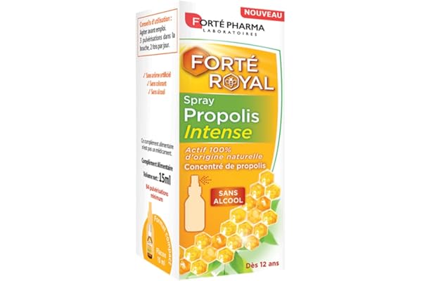 Forté Pharma - Spray Propolis Intense - Sans Alcool | Complément Alimentaire Gorge irritée à base de Propolis brune - Actif 100% d'origine naturelle | Flacon 15ml, 6 pulvérisations/jour