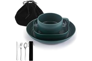 ReaNea Set di utensili da campeggio con tazza da caffè, posate da viaggio, composto da cucchiaio, forchetta, coltello per casa, piscina, all'aperto, picnic e campeggio