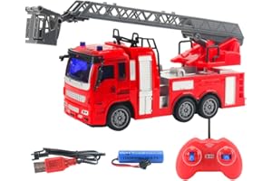 BSTCAR Jouet de Camion de Pompiers télécommandé avec Lumières LED, Jouet de Voiture de Camion de Pompiers RC Pulvérisant de l'eau, Jouets de Sauvetage pour Enfants