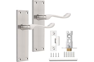 Probrico Door Handle Internal Set with 65mm Latch, Victorian Scroll Door Lever Handle, 45mm Backset Mortise Door Handle, Brushed Nickel, 1 Pack