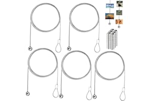 COZTIE Fotodrahtseil, 5 Stück Fotodraht Mit Magneten, Fotoseil Fotodrahtseil, Edelstahl Draht Seil mit 60 Knopfmagnete, Fotokette Stahlseil mit Ösen und Haken Ideal zum Fotos 2 m X 1.5 mm