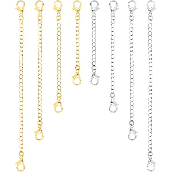 Metalen schuif eindkap schuifslotje met verlengketting 15 x 5 mm zilver