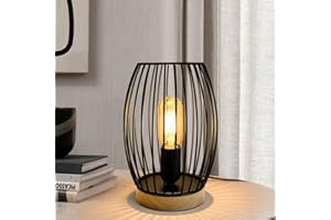 HHMTAKA Rugby Shaped Metal Bedside Table Lamp Wooden Base Bedroom Lamp 22cm High Decorative Bedside Lamp with Edison Bulb for Bedroom Home Weddings Parties Patio Indoor Outdoor (Rugby Shaped)