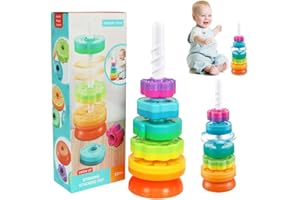 Mineup Spinning Stacking Toys, Rainbow Tower, Kids Stackable Spinning Toy, tęczowa wieża do układania w stos, tęczowe pierścienie do układania w stos, zabawka dla dzieci od 12 miesięcy