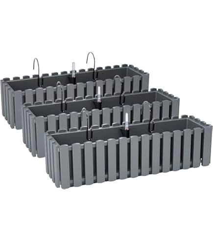 3x Bloembak Bloempot Met Beugels - 58 x 18 x 16,2 cm - Bloempot Irrigatiesysteem Balkonbak Bloembakken, Antraciet
