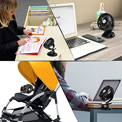 TTMOW USB angetriebener Klipp-Ventilator, beweglicher Schreibtisch-Ventilator, ruhiger Betrieb Kühlventilator für Hauptbüro, mit 1800mah 18650 nachladbare Batterie, Schwarz - 6