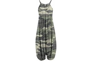 Ni_ka Combinaison Femme Chic Grande Taille Combinal Pantalon Sarouel Imprimee Retro Combinaisons Et Combishorts Bretelles Fines Salopette Sans Manche Ample Jumpsuit Noir Gris Taille S à 5xl