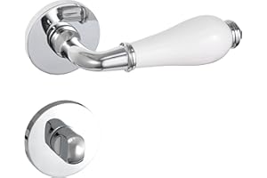 Gavroche Poignées de porte avec éléments en porcelaine - Ferrure de porte chromée polie - Poignée de toilette - Pour salle de bain - 1 jeu de poignées avec matériel de fixation