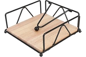 YITOBICI Servilletero, base de madera, servilletero de metal (cuadrado), servilletero de madera, adecuado para restaurantes, cafés y otros lugares