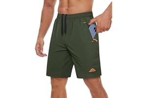 TACVASEN Men's Quick-Drying Training Shorts, Running Shorts, Breathable Sports Shorts with Zip Pockets
