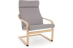 Vinylla Armchair Replacement Cover Made for Ikea Poang Chair (Cushion Design 3, Cotton - Grey)