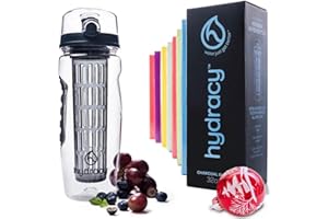 Hydracy Botella de Agua con Filtro infusor para Fruta 1Litro y Marcador de Hora - plástico Durable 100% sin BPA ìPerfecta para Hacer Deporte y cuidar tu Salud! - Negro Carbón