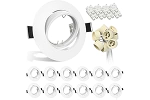 Wondlumi 12x Recessed Ceiling Lights Mounting Frame Round White Frame Downlights for Ceiling 30° Tilt Swivel Spotlight Fitting incl. GU10 Socket, Recessed Lighting