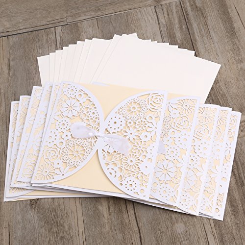 Tinksky Einladungskarten Hochzeit mit Farbband Bowknot Dichtungen-10 Stück - 3