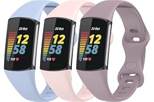 Gheper Lot de 3 bracelets Slim Fit compatibles avec Fitbit Charge 6/Charge 5 Smartwatch Bracelet en silicone souple de remplacement Sport Bracelet pour femme homme