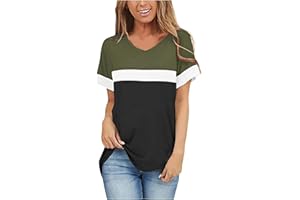 jieGorge Blouse Women Womens Patchwork O-Neck T-Shirt Summer Short Sleeves Casual Blouse Tops, Blouses and Tops