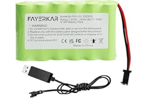 Fayerkar Batteria NI-MH da 7,2 V, batteria ricaricabile AA RC da 2400 mAh, batteria da 7,2 V con cavo di ricarica, spina SM per camion telecomandati, illuminazione, utensili elettrici