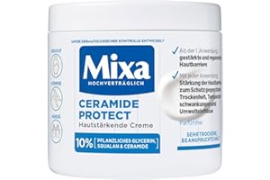 ‎MIXA Mixa Ceramide hautstärkende Creme mit 10% pflanzlichen Glycerin, Squalan und Ceramide für sehr trockene & beanspruchte Haut Feuchtigkeitsspendend ,für die ganze Familie, Ceramide Protect, 400 ml