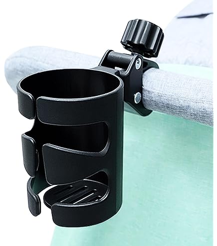 Portabicchieri per Passeggino,Confezione da 2 Portabicchieri, Regolabile Rotante a 360 Portabibite, con 2 Ganci,Porta Borraccia Bici, Porta Biberon Sedia a Rotelle,Regolabili, Nero