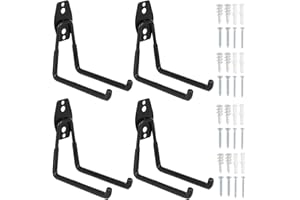 Faankiton Set di 4 ganci da garage, universali in acciaio resistente, ganci e ganci da parete, staffe per garage in acciaio resistente (M, nero)