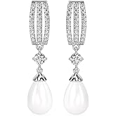 CLARA 925 Sterling Silver Pearl Queen Pendant Earring Chain for Women | Gift for Women & Girls | Platinum Plated | Swiss Zirc
