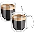 Vicloon 2x250ml Double Walled Coffee Glasses Mug, Borosilicate Heat Resistant Glass Cups with Handle, Cappuccino Latte Macchiato Glasses Cups, Coffee Cup for Coffee Tea Milk Juice Ice Cream