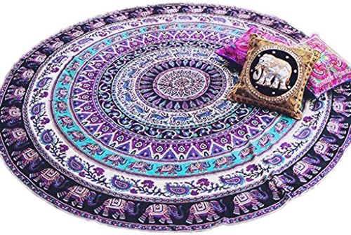 Toyobuy Indian Mandala Round Beach Throw Tapestry Tablecloth Beach Towel, Purpe Elephant, Asia size:diameter:150cm