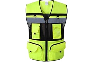ERYUE Gilet di sicurezza riflettente,Gilet di sicurezza riflettente ad alta visibilità Tasca con zip Gilet di sicurezza Fodera in rete Traspirante, delicato sulla pelle e resistente all'usura Taglia M