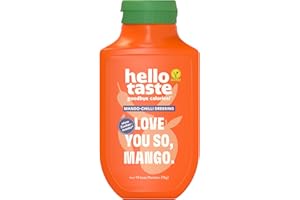 ‎HELLOTASTE hellotaste Mango-Chili Dressing 300ml - kalorienreduziert, ohne Zuckerzusatz & voller Geschmack | Für Gerichte, zum Grillen uvm. | Vegan, aspartamfrei, glutenfrei, sojafrei | 1 x 300ml